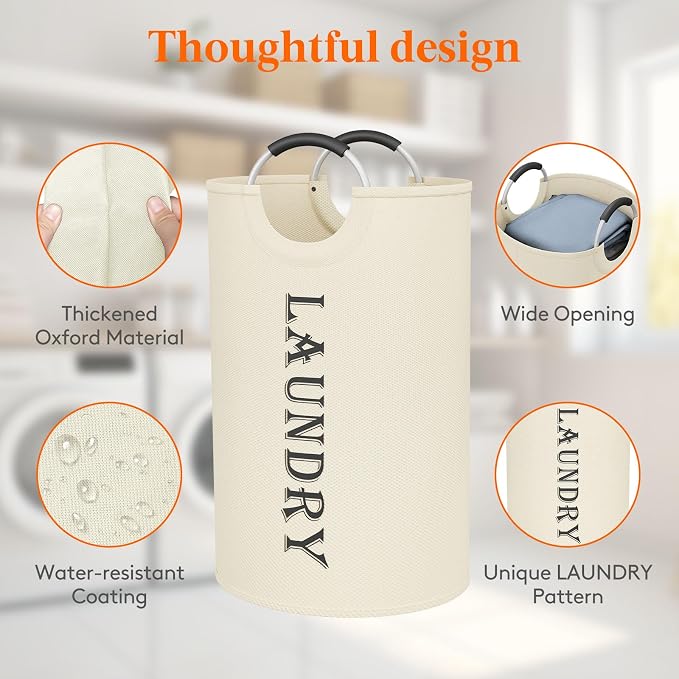 Lifewit 120L 2-Pack Large Laundry Basket, Collapsible Laundry Hamper with Aluminum Handles, Waterproof Freestanding Dirty Clothes Hampers for Laundry Room Bedroom Dorm Bathroom, White - Image 5