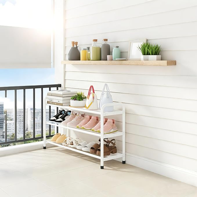 KANAV 3-Tier Expandable Shoe Rack, Heavy Duty Adjustable Metal Shoe Organizer for Closet & Entryway, Freestanding, Tool-Free Assembly, White - Image 2