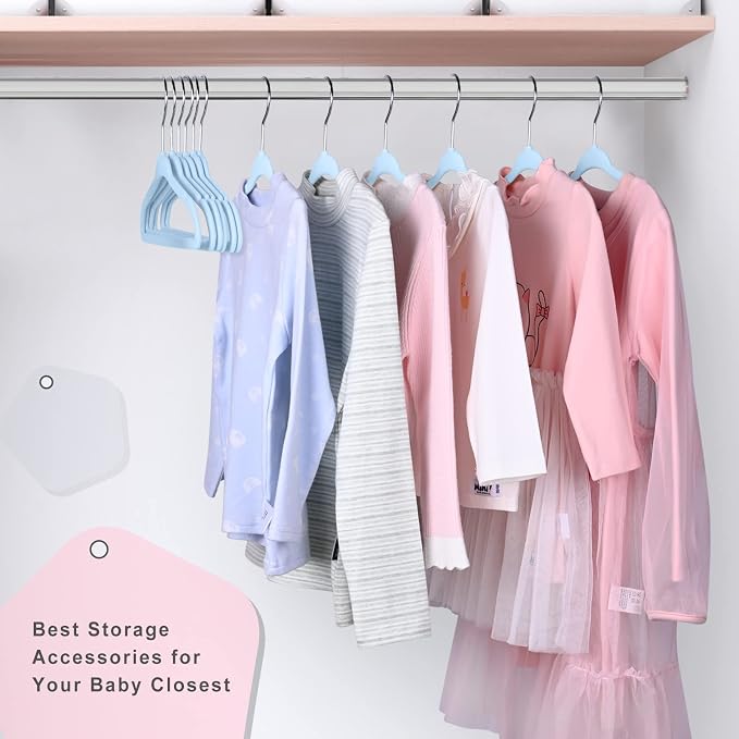 BAGAIL 50 Pack Kids Velvet Hangers 11 Inches Children's Clothes Hangers Non-Slip Baby Hangers for Infant/Toddler (Babyblue) - Image 6