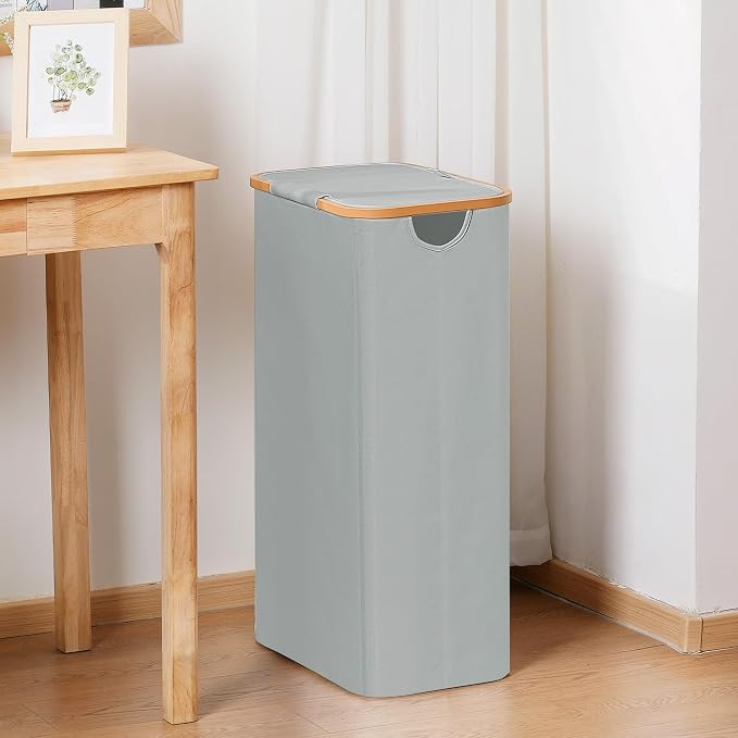 Vincona Slim Laundry Basket with Lid, Narrow Dirty Clothes Hampers for Laundry with Handle, Skinny Laundry Bin for Laundry Room, Dorm, Bedroom and Bathroom, 19.8 Gallon (75L) Silver Grey by Vincona