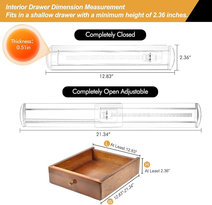 8 Pack Drawer Dividers for Clothes, 2.3" High 13"-21" Adjustable Drawer Dividers Expandable Dresser Drawer Organizer, Clear Drawer Separators for Clothes, Underwear, Cosmetic, Kitchen Utensils Storage - Image 3
