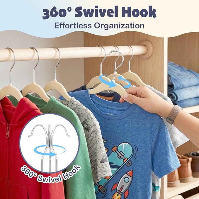 HOUSE DAY 14 Inch Kids Velvet Hangers 50 Pack, Durable Big Kid Hangers for Youth, Non Slip Kids Felt Hanger, Cute Childrens Hanger for Closet, Beige - Image 7