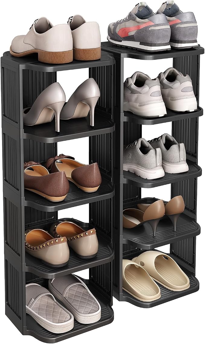 Kitstorack 10 Tiers Stackable Shoe Rack for Closet and Front Door Entrance - Free Standing Plastic Stand, Narrow Tall Vertical Organizer for Small Spaces Storage by Kitstorack