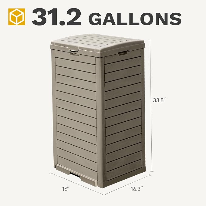 DWVO 38 Gallon Large Outdoor Trash Can, Waterproof Resin Hideaway Garbage Bin with Lid and Drip Tray, Outside Trash Bin for Porch, Backyard, Deck, Patio, Poolside, Easy to Clean, Taupe - Image 8