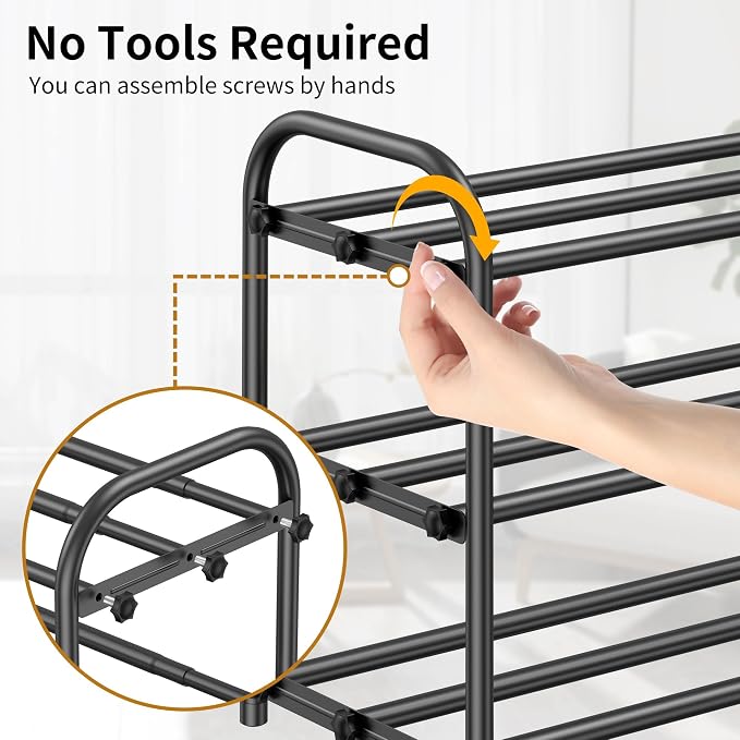 Hleelomi 3-Tier Expandable Shoe Rack,Adjustable Shoe Shelf Storage Organizer Heavy Duty Metal Free Standing Shoe Rack for Entryway, Closet,Living Room,Dorm,Black - Image 4