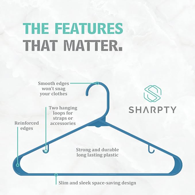 Sharpty Plastic Hangers Clothes Hangers for Clothing, Closet, Coats & Shirts - Durable & Space Saving - for Everyday Standard Use, Room Essentials & Basics - 20 Pack - Blue - Image 2