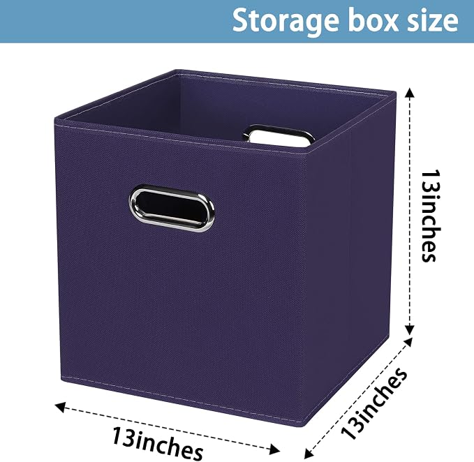 Black Fabric Cubby Storage Bins,13x13x13 Inches ,Cube Organizer Bin Foldable Storage Boxes with Dual Handles Fabric Organizer Box and collapsible Storage basket,Set of 6,Navy Blue - Image 2