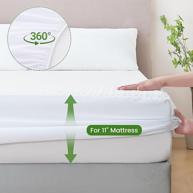 KUUP Waterproof Twin Mattress Protector- Hypoallergenic Odor-Free Rayon Derived from Bamboo, Breathable Cooling 3D Air Noiseless Mattress Cover Fits 11" Deep Pockets