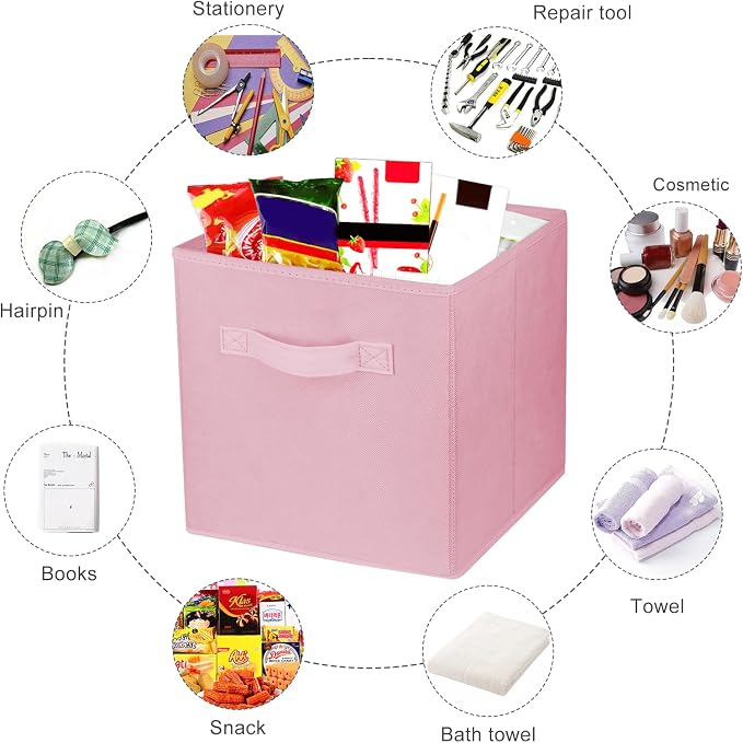 3 Pcs Storage Cubes, 10.5 Inch Collapsible Storage Bins, Fabric Foldable Bins for Organization, Durable Storage Bins for Closet, Shelves, Offices (Pink) - Image 4