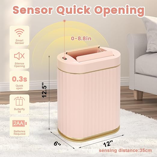 ELPHECO Bathroom Trash Can with Lid Butterfly, Motion Sensor Trash Can Bathroom Decor Automatic Garbage Can Wastebasket Bathroom Accessories, Kitchen, Living Room, Office, Pink Gold - Image 7