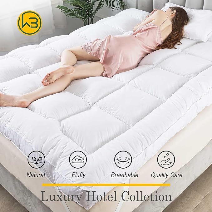 WhatsBedding 5 Inch Feather Bed Mattress Topper,Duck Feather Memory Foam Mattress Topper, Thickened Topper Layer, King, 78x80 inches