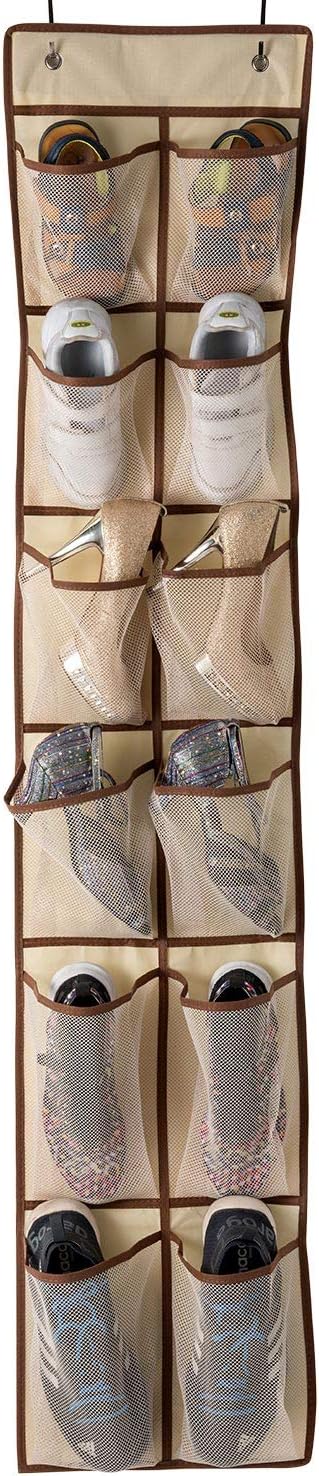 KEEPJOY Over The Door Shoe Organizer,Hanging Shoe Organizer 12 Mesh Pockets Shoe Organizer for Closet,Works Well for Men and Woman Kids Shoes Storage, 57.5×12.6inch(Beige) by KEEPJOY
