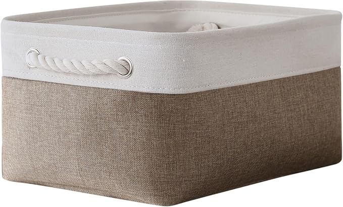 TheWarmHome Storage Basket for Shelves - 1 Pack 14x10x6.7 inch Collapsible Storage Bins Storage Boxes for Organizing for Laundry Closet Gift Cloth Nursery (Whiet & Khaki) by TheWarmHome