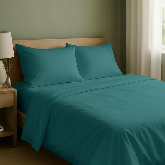California Design Den Deep Pocket King Sheet Set - Natural 100% Cotton Sheets King Size, Soft Sateen Weave, Breathable and Durable Bedding Set Teal (Deep Tone)