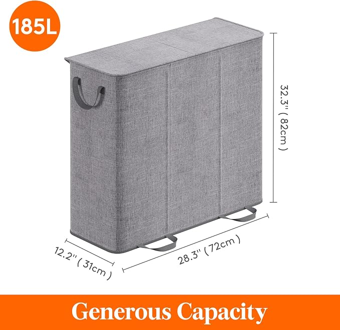 Lifewit Triple Laundry Hamper with Lid and Removable Laundry Bags, Large Collapsible 3 Dividers Dirty Clothes Basket with Handles for Bedroom Laundry Room Closet Bathroom College, 185L Gray - Image 6