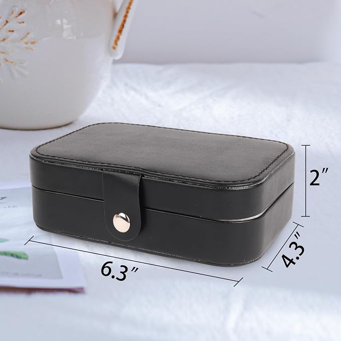 Travel Jewelry Case for Women Girls,PU Leather Small Travel Box Organizer, 6.3x4.3,Black,1Pack - Image 6
