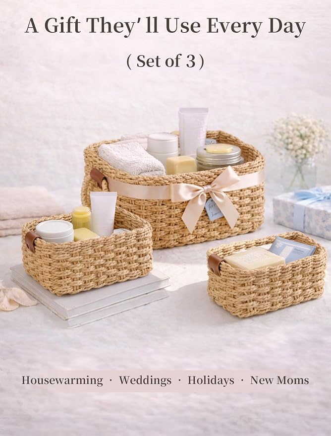 Storage Basket, Recycled Paper Rope Basket Organizer, 3Pcs Small Baskets for Organizing, Mini wicker Basket for Decorative Storage Bins, Shelves, Cabinet - Brown - Image 7