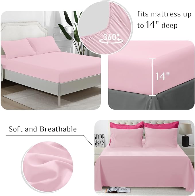 JOLLYVOGUE Twin Comforter Set, Ultra-Soft Bed in a Bag Twin Size 5 Pieces, Oeko-TEX Certified Bedding Set with Down Alternative Comforter, Sheets, Pillowcases & Shams, Hot Pink & Baby Pink