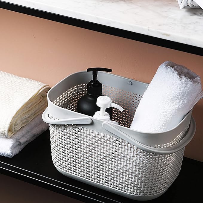 UUJOLY Portable Shower Caddy Basket Tote, Plastic Storage Basket with Handles Organizer Bins for Kitchen Bathroom College Dorm, Grey 2 Pack - Image 4