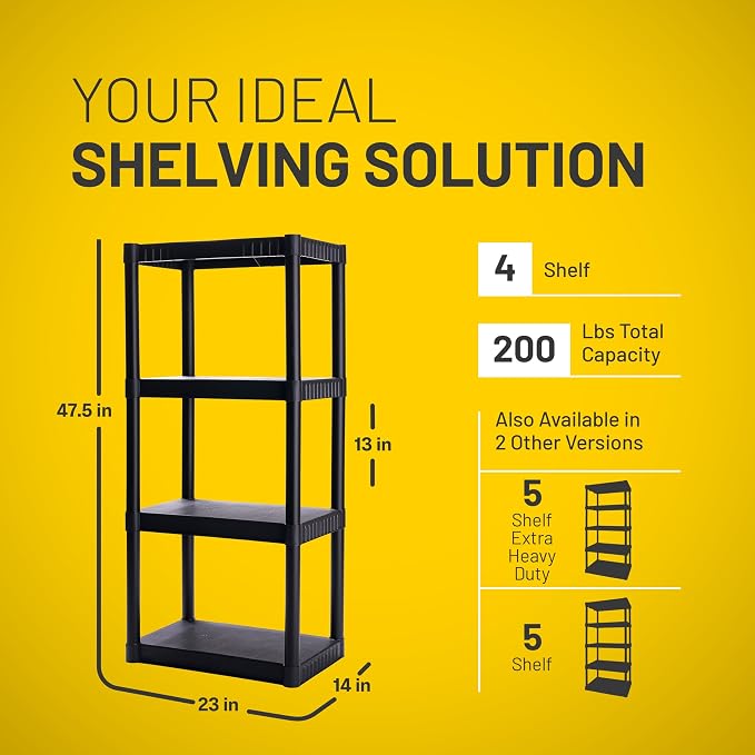 Plano 4-Shelf Plastic Storage Shelves, 48” x 23” x 14”, 200lb Capacity, Pantry, Office, Closet and Garage Shelves, Easy to Assemble, Durable Plastic Shelving Unit - Image 2