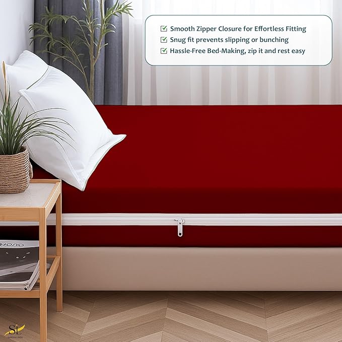 Mattress Protector Bunk Size 33" x 75" 100% Waterproof Zippered Cover, 6 Inch Deep, Six-Sided Encasement, Perfect for Campers, Motorhomes & Travel Trailers (Burgundy)