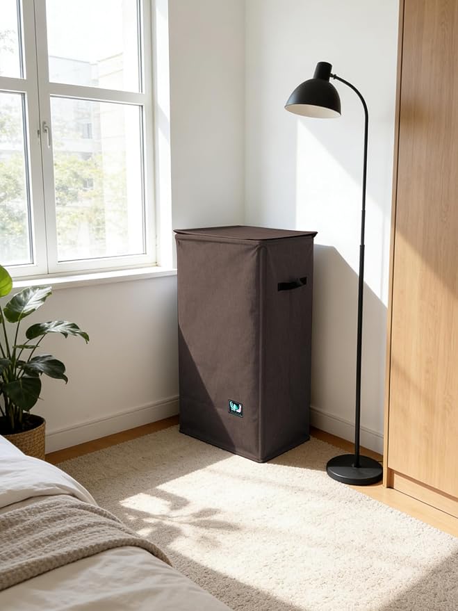 WTREE Laundry Hamper with Lid, Reinforced Sturdy Clothes Hamper with Anti-Puncture Base, Large Collapsible Laundry Basket with Removable Liner Bag, Tall Dirty Clothes Bin for Family, 100L Chocolate - Image 7