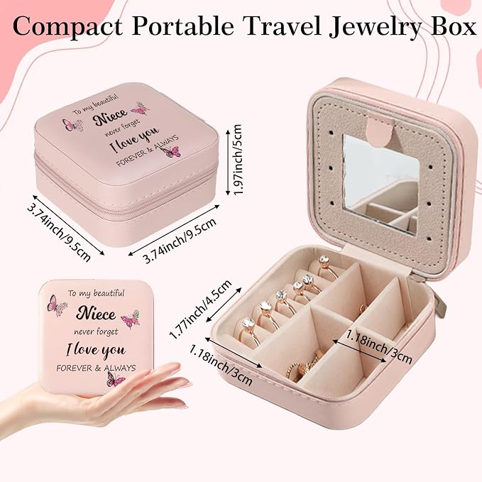 Niece Gifts Pink Butterfly Jewelry Box for Nieces Birthday Gifts Christmas Valentines Mothers Day Gift for Nieces from Aunt Uncle Niece Graduation Gift Portable Travel Jewelry Display Case - Image 2