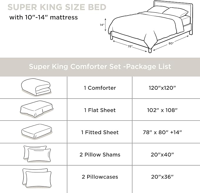Andency White Oversized Super King Comforter Set - 7 Pieces Bed in a Bag Oversize Bedding Comforter Sets, Summer Solid Soft Lightweight Comforter with Fitted Sheets, Flat Sheets, Pillowcases & Shams