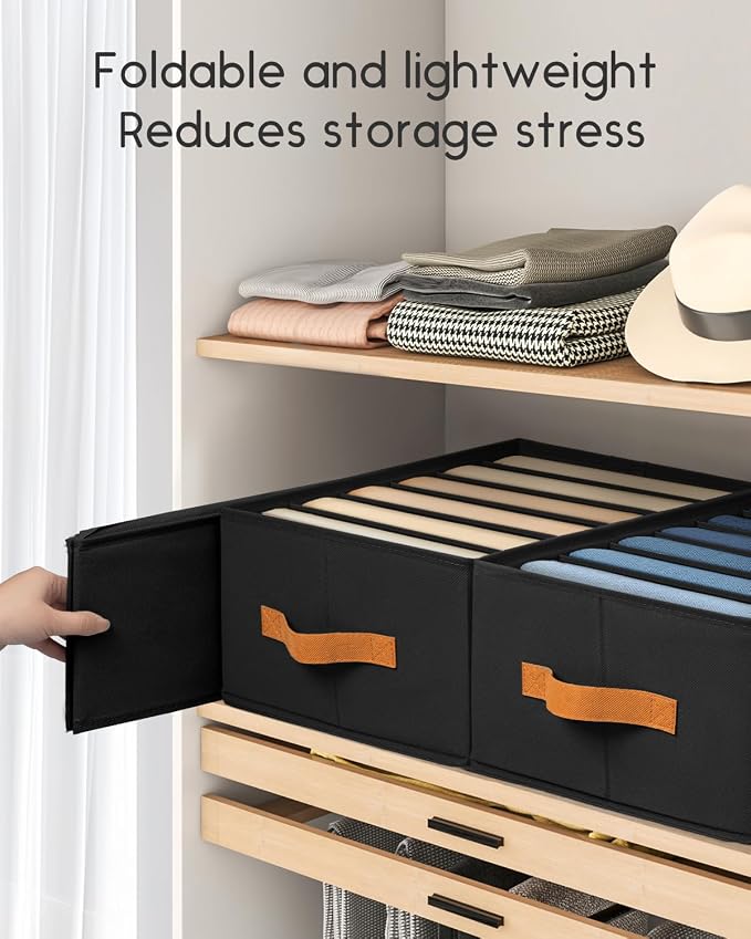 Homsorout Closet Organizers and Storage - Fabric Clothes Organizer with Handles, Foldable Jeans Organizer for Clothes, Drawer Organizer for Shirts, Bra, Sweater, Scarf, 6 Pack, Black - Image 5