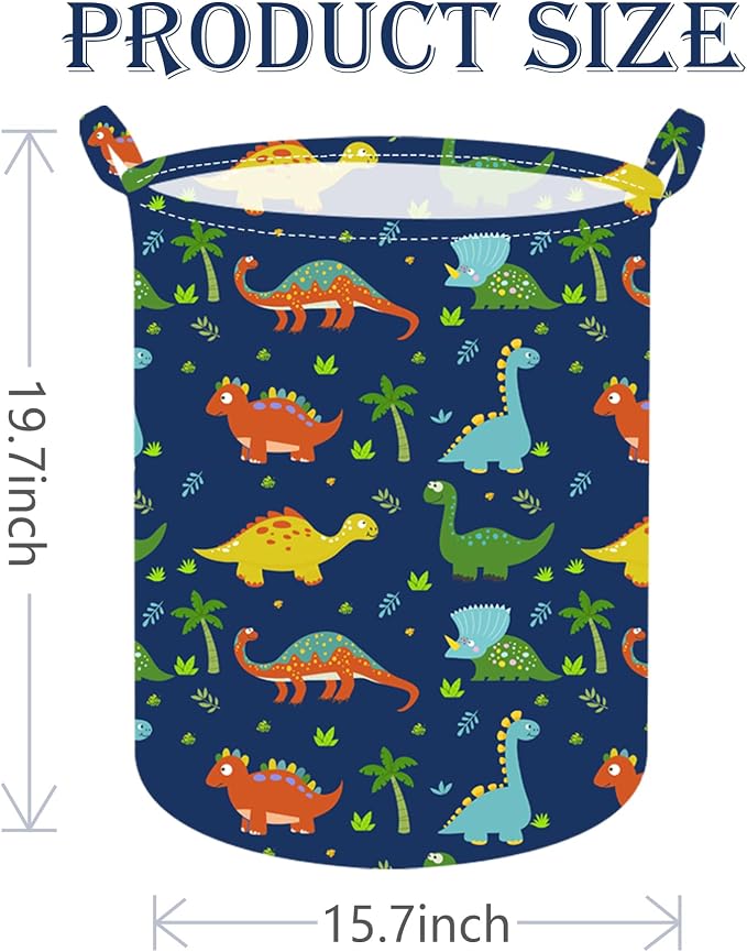 Collapsible Kids Laundry Basket Clothes Hamper, Foldable Storage Organizer Bin, Toy Clothes Storage with Handles for Boys Girls Bedroom, Room Decor Dinosaur - Image 3