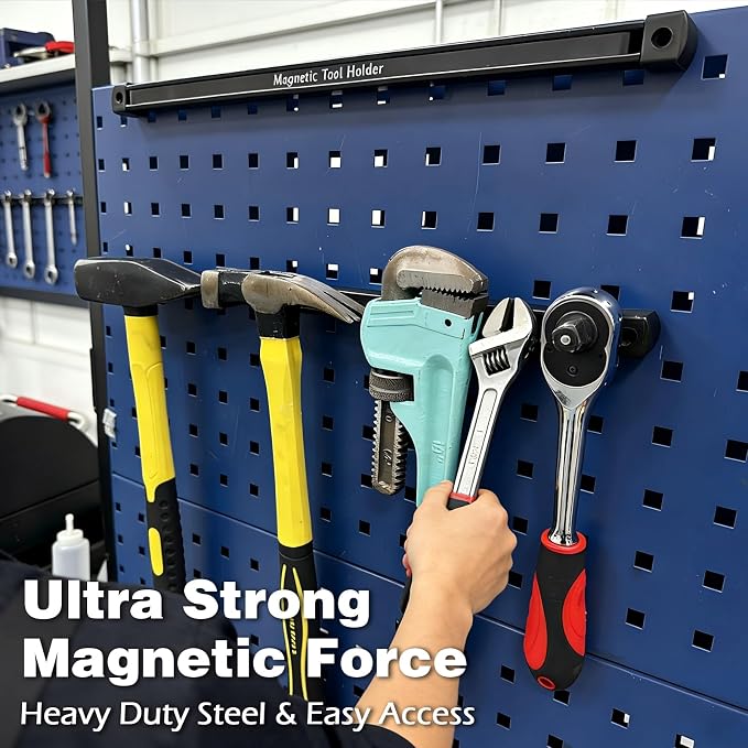 Double Sided Magnetic Tool Holder, 17 Inch Magnetic Screwdriver Holder Rack, Easy to Install Magnet Tool Organizer for Garage Storage, Workshop, Jobsite, Shed and Kitchen (2 Pack) - Image 6