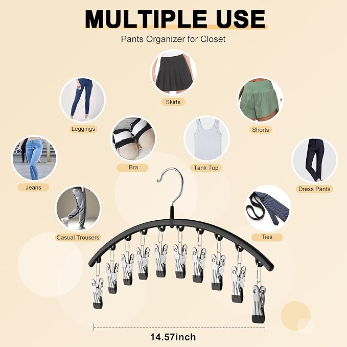 Legging Organizer for Closet, Metal Yoga Pants Hangers 4 Pack w/10 Clips Holds 40 Leggings, Space Saving Hanging Closet Organizer w/Rubber Coated Closet Organizers and Storage, Black - Image 4
