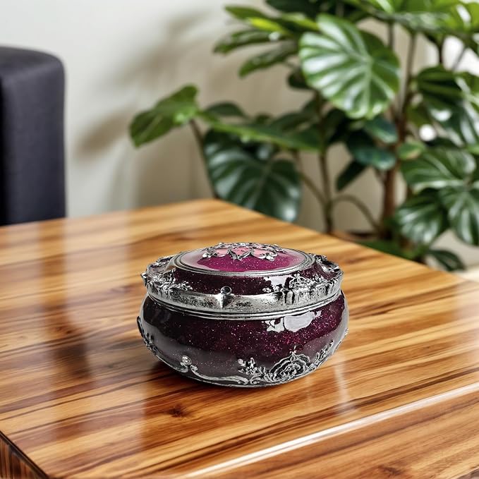 Handcrafted Round Jewelry Box - Vintage Rose Treasure Box with Carved Floral Lid, Elegant Organizer for Rings, Earrings, Necklaces and Bracelets, Romantic Gift for Wedding and Anniversary - Image 5