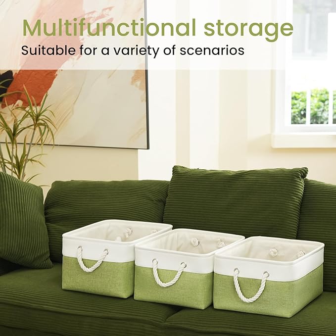 Large Storage Baskets- 15.7x11.8x8.26 inch Storage Bins for Shelves and Closet Organizing, Foldable Fabric Bin for Home Organization Clothes and Laundry (1-Pack, White&Green) - Image 6