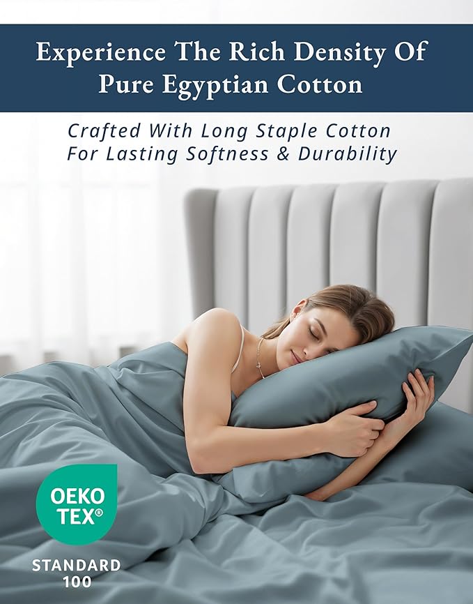 LANE LINEN 100% Egyptian Twin XL Sheets Set, Soft & Comfy Thick Fully Elasticized Mercerized Cotton Twin Extra Long Sheet Set, No Pill Fade Resistant Elegant Twin XL Bed Sheets - French Blue