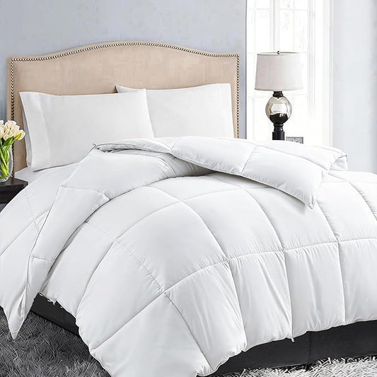 EASELAND Down Alternative Comforter California King - Quilted Duvet Insert for All Seasons, Soft Cozy with Corner Tabs, Summer Winter Warm Bedding, Pure White 96x104