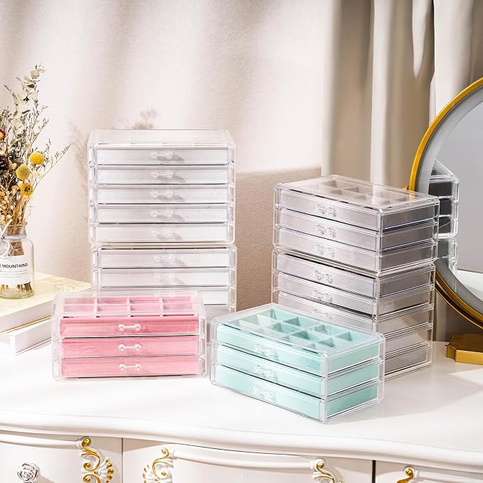 ProCase Earring Holder Organizer Jewelry Box with 8 Drawers, Acrylic Clear Earring Case with Adjustable Velvet Trays for Women - Grey, 8 Layers - Image 5