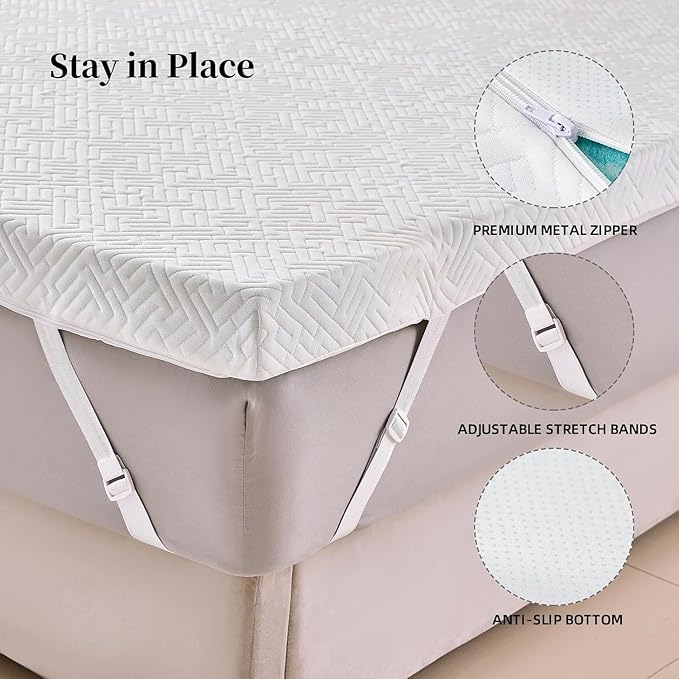3 inch Memory Foam Mattress Topper Queen Size Bed, Gel Infused Memory Foam Mattress Pad with Cover for Back Pain Relief, 60x80 Inches