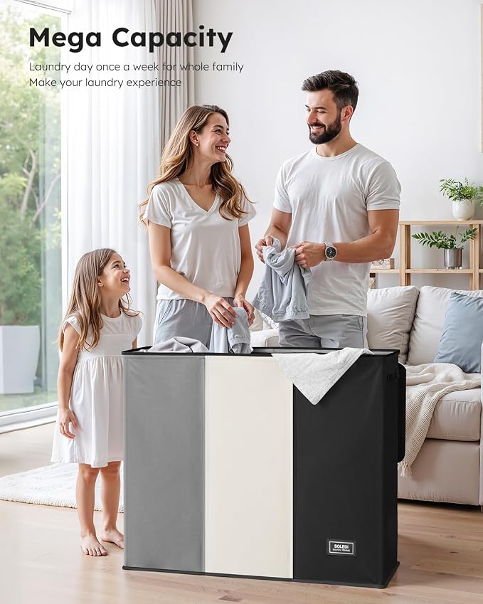 SOLEDI Laundry Hamper 3 section with lid and 3 Pcs Bag, Large Hamper 3 compartment 180L, Laundry Basket Laundry sorter Clothes hamper for Laundryroom Bedroom Blanket Storage Organizer - Image 3