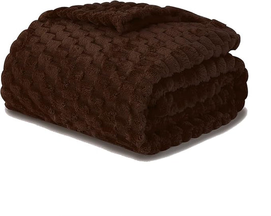 Puncuntex Brown Throw Blanket 50"??60" inches Fuzzy 3D Jacquard Decorative Flannel Fleece Super Soft Plush Cozy Blanket for Couch Sofa Chair Lightweight