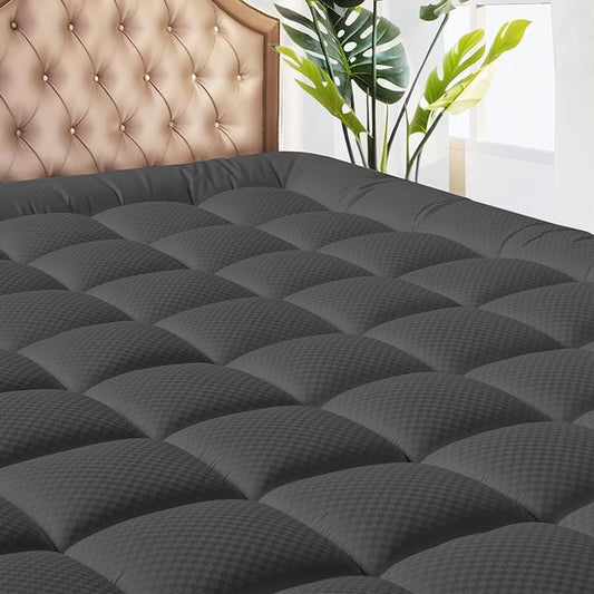 MATBEBY California King Mattress Pad - Cooling Breathable Mattress Topper, Quilted Fitted Mattress Protector, Pillow Top Mattress Cover with 8-21" Deep Pocket, Machine Washable, Dark Grey, Cal King
