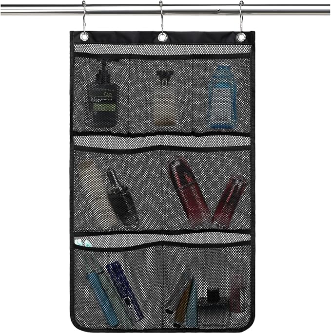 GYEUKHAM Hanging Mesh Shower Caddy for Bathroom - Quick Drying Portable Shower Organizer with Multiple Pockets for Soap,Shampoo and Cruise Ship Essentials Saving Bathroom Storage,Black,1 Pack by GYEUKHAM