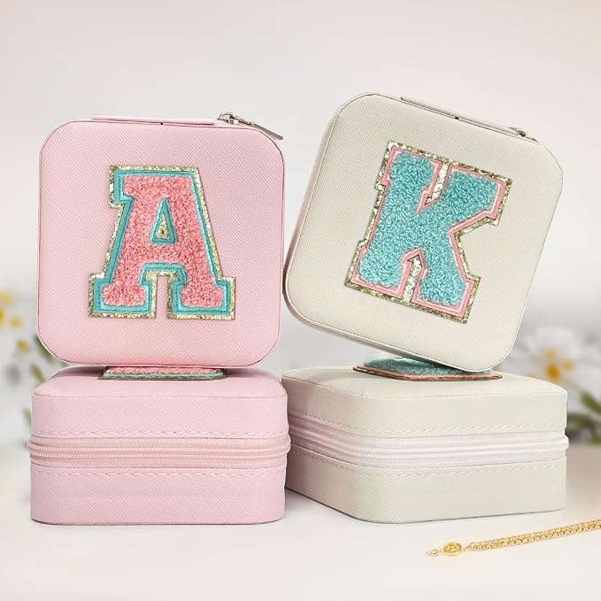 SANDJEST Personalized Jewelry Box, Pink Travel Jewelry Box with Initial A, Small Monogrammed Jewelry Case Organizer for Girls Women Teen Kids, Mini Travel Essentials Gifts for Birthday Christmas - Image 2