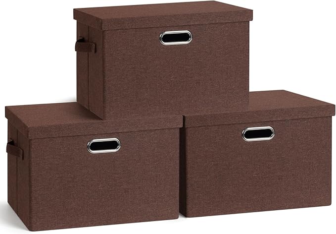 Graciadeco Large 17" 36 Quart Collapsible Stackable Storage Bins with Lids, 3 Packs Dark red Foldable Fabric Closet Storage Boxes with Lids, Heavy-duty Linen Cube Baskets(17x12x11) by GraciadecoStorage