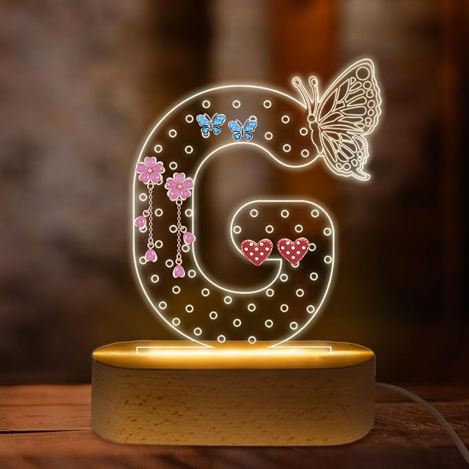 COSHAYSOO Earring Holder Organizer Valentines Day Gifts for Her Girlfriend Cool Birthday Gifts for Wife from Husband, LED Monogram Butterfly Decor Jewelry Display Stand Letter G by COSHAYSOO