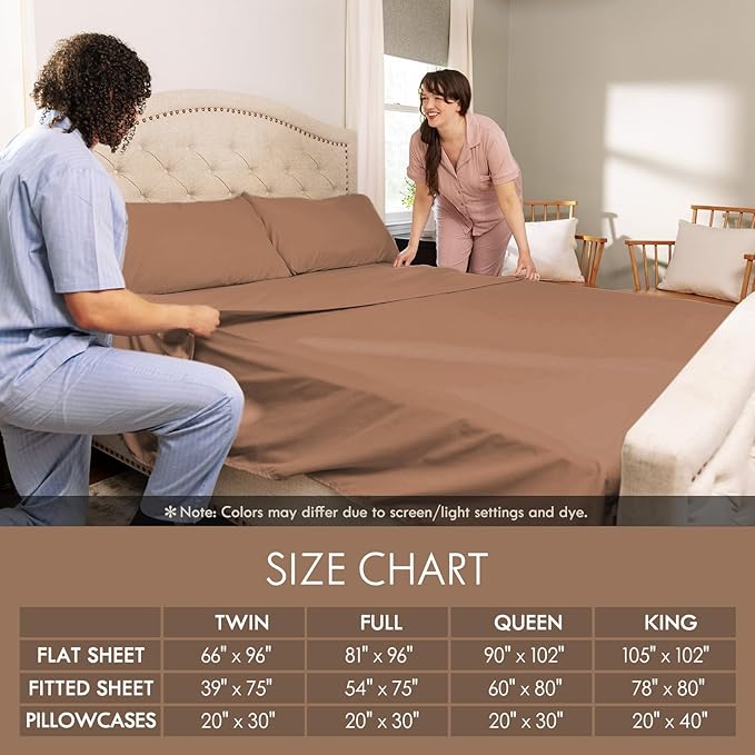 ClevaHome King Size Sheet Set - 6 Piece Soft Breathable Luxury Bed Sheet Set - Shrinkage & Fade Resistant Embroidered Bedding Sheet with 14-inch Deep Pocket, 2 Extra Pillowcases (King, Sandy Brown)