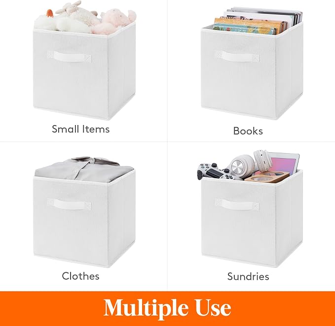 Lifewit Storage Cubes, Foldable Decorative Fabric Storage Baskets for Organizing Home Organizers with Handles for Shelves, Closet, 11 Inch Bins, 18L White, 12 Packs - Image 4