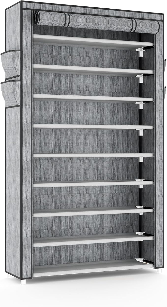VILICK Shoe Rack with Cover Narrow Shoe Organizer with Pockets 10 Tier Tall Shoe Storage Holds 36-41 Pairs Shoes and Boots Shoe Rack for Closet Entryway Garage, Printing - Image 8