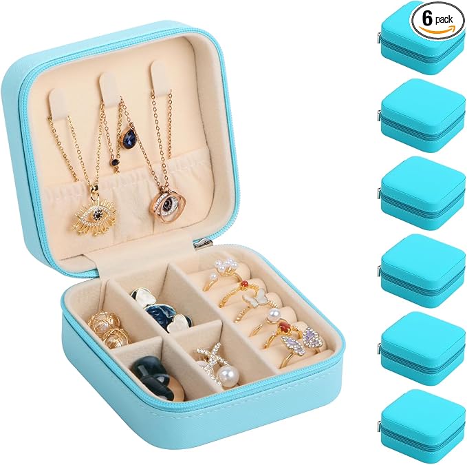 17Dec 6-Pack Small Travel Jewelry Case Organizer,Mini Travel Essentials for Women,Bridesmaid Gifts Birthday Gifts for Women,Small Jewelry Box for Girls 8-12 by 17Dec