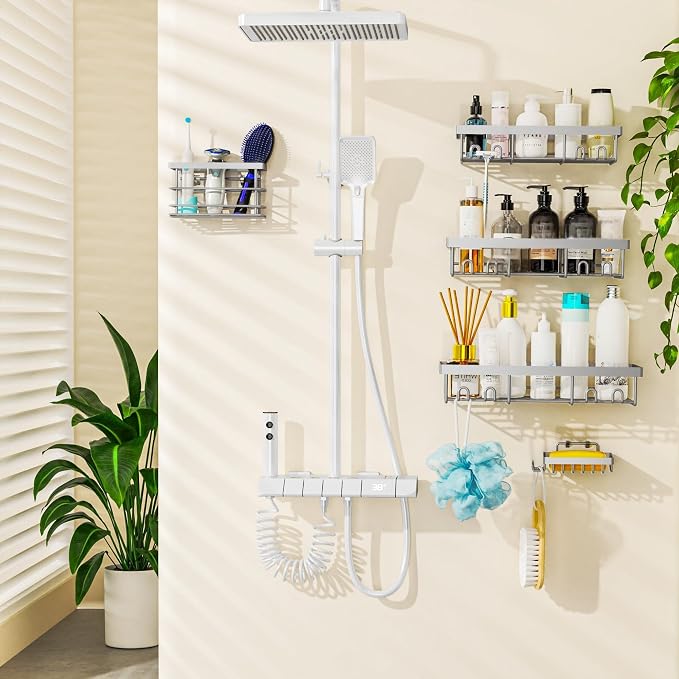 Moforoco Adhesive Shower Caddy Organizer Shelves Rack - 5 Pack Corner Bathroom Storage Organization, Home & Kitchen Decor Inside RV Accessories, Hanging First Apartment Household Camper Essentials - Image 6